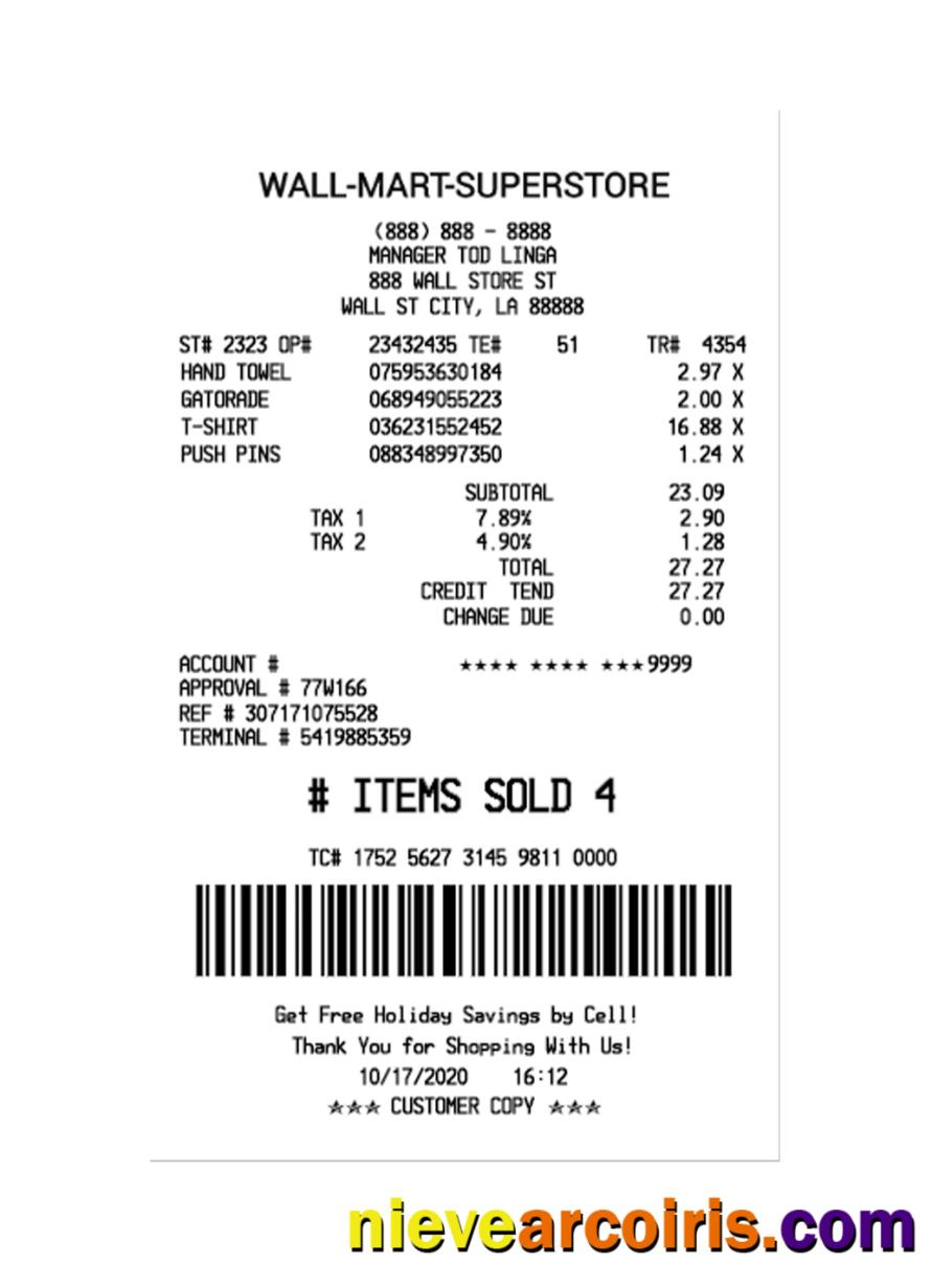 WALL-MART-SUPERSTORE payment receipt